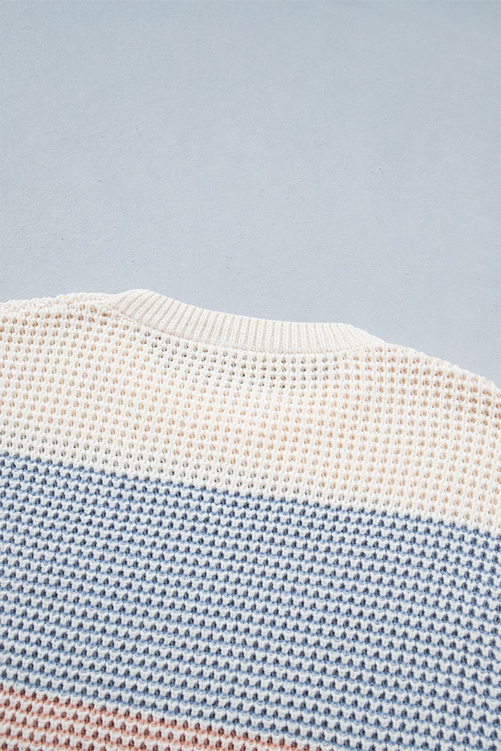 Light Blue Drop Shoulder Round Neck Long Sleeve Pullover Sweater