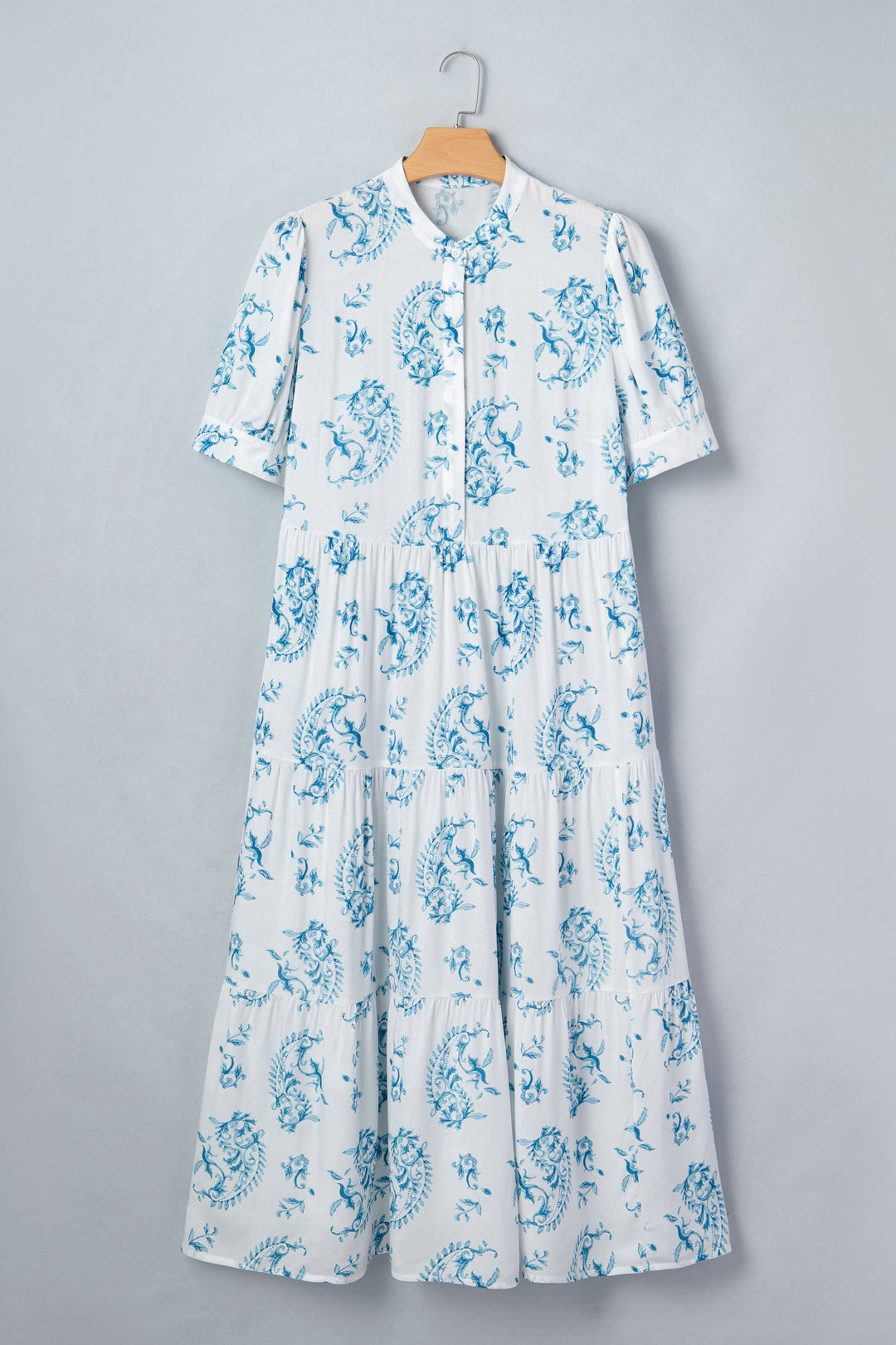 Sky Blue Plus Size Geometric Floral Print Short Sleeve Maxi Dress