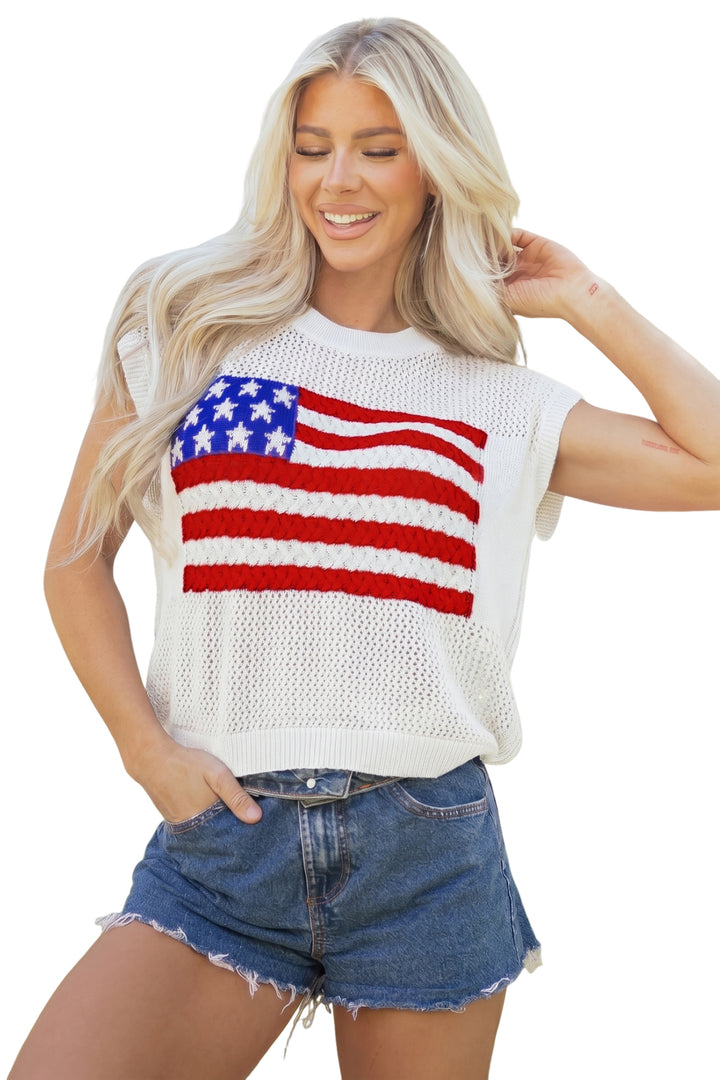 White Flag Graphic Short Sleeve Sweater Top