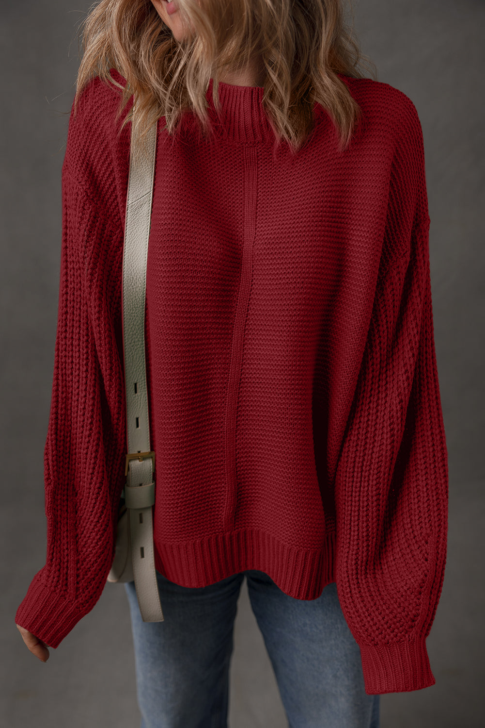 Solid Color Front Seam Drop Shoulder Loose Sweater
