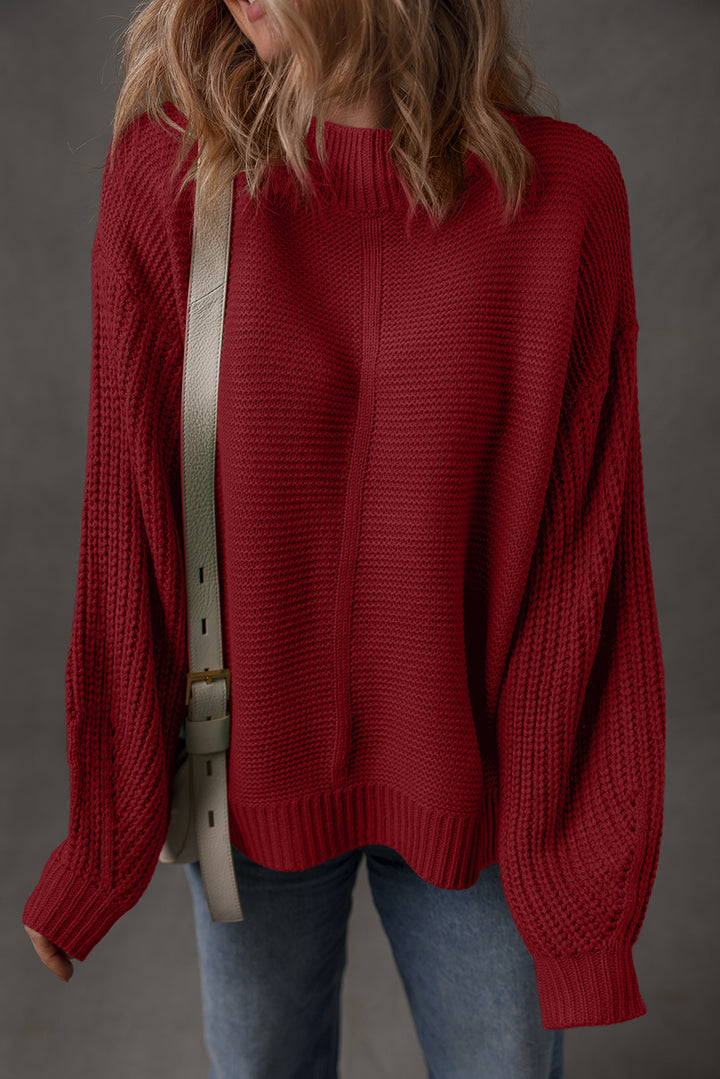 Solid Color Front Seam Drop Shoulder Loose Sweater
