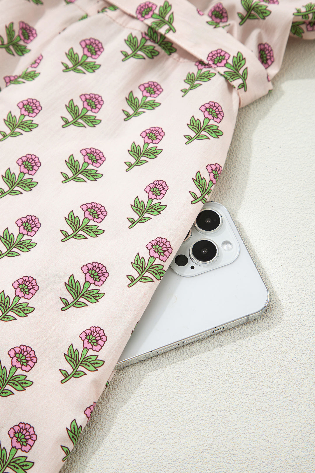 Pink Floral Print V Neck Short Sleeve Cotton Long Dress
