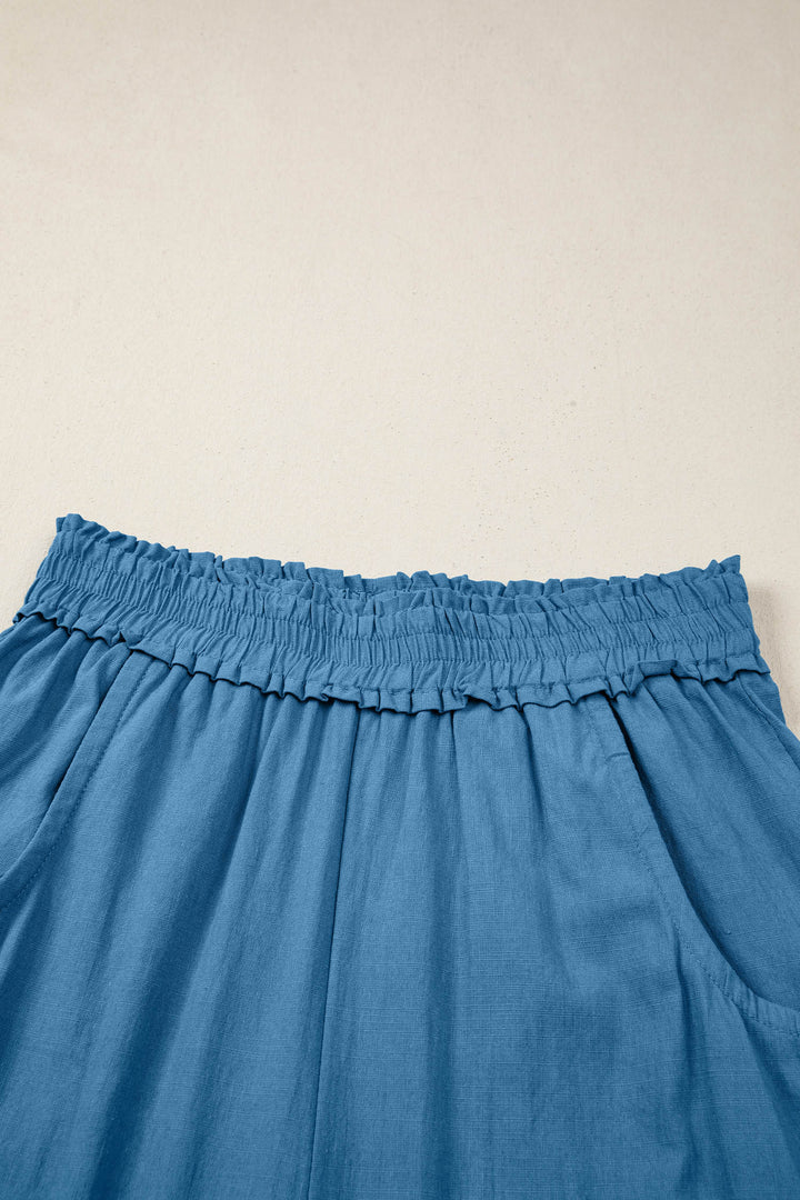Prussian Blue Smocked Waist Casual Jogger Style Pants