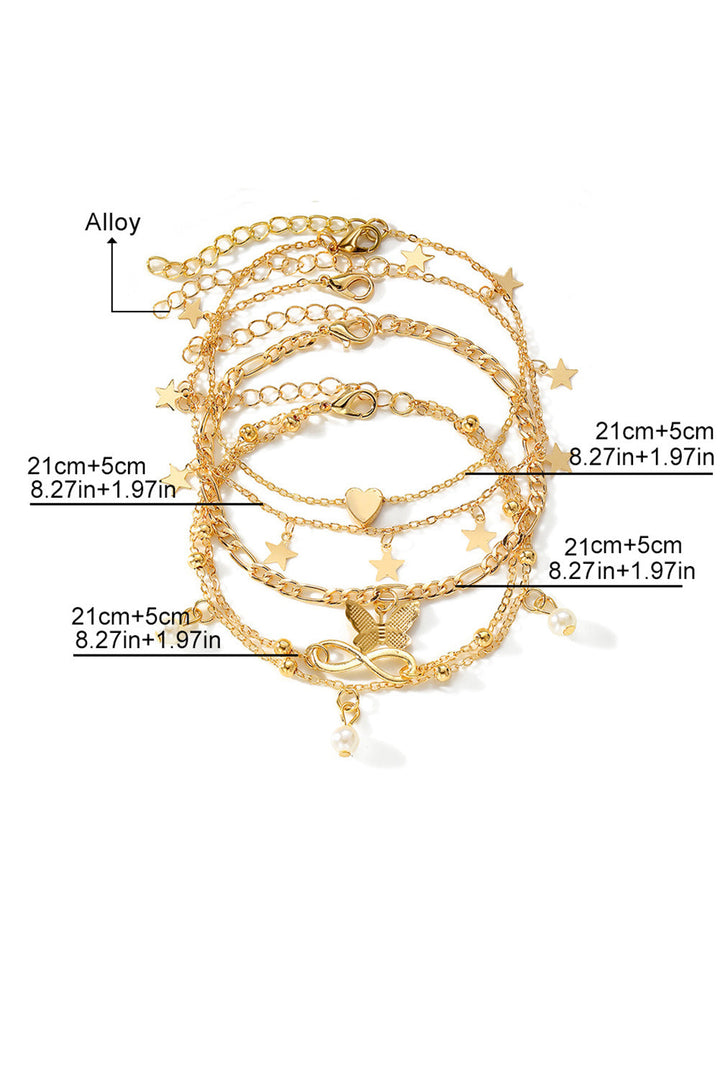 Bracelet de cheville avec pendentif multicouche en forme de papillon et perles
