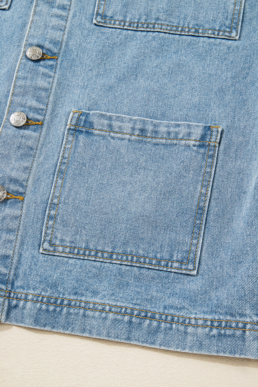 Multi Patched Pockets Side Tie up Boyfriend Style Denim Jacket