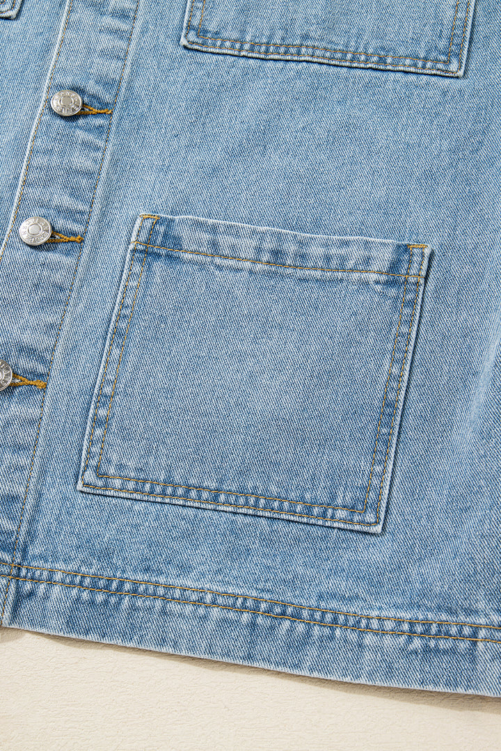 Multi Patched Pockets Side Tie up Boyfriend Style Denim Jacket