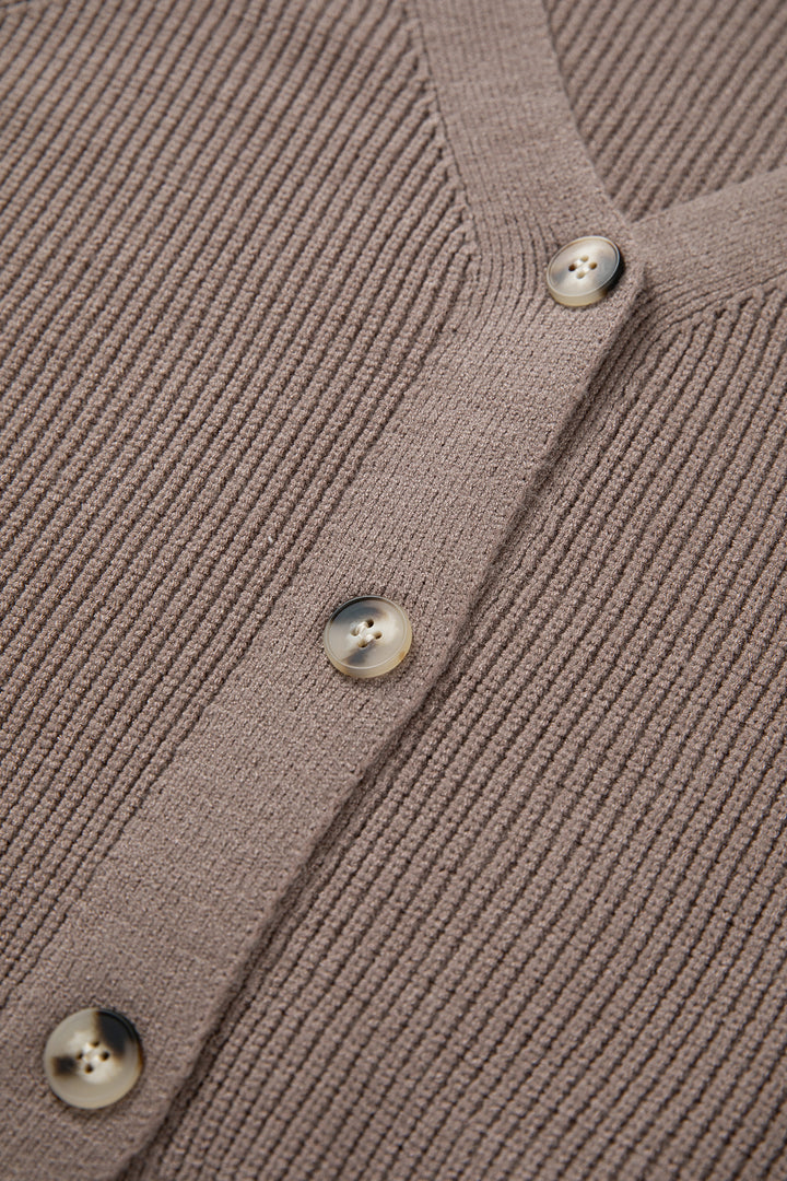 Mixed Texture Knit Button V Neck Sweater Cardigan