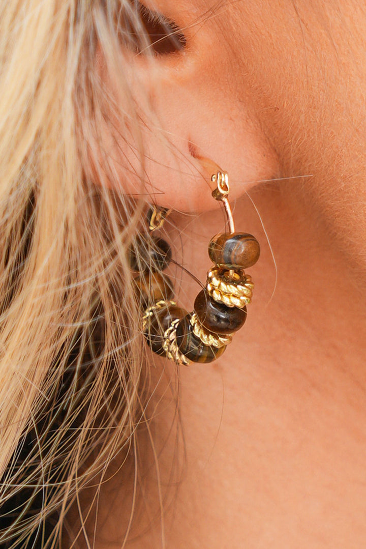 Retro Tiger Eye Stone Loop Clip-On Earrings