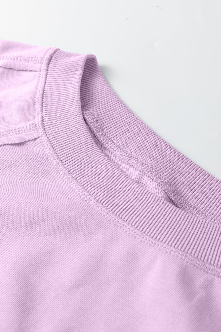 Orchid Petal Solid Color Raw Seam Patchwork Baggy Sweatshirt