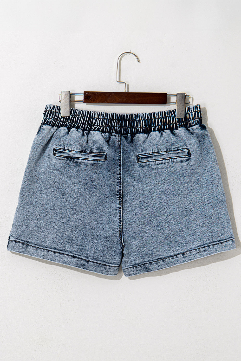 Dusk Blue Drawstring Elastic Waistband Pocketed Denim Shorts