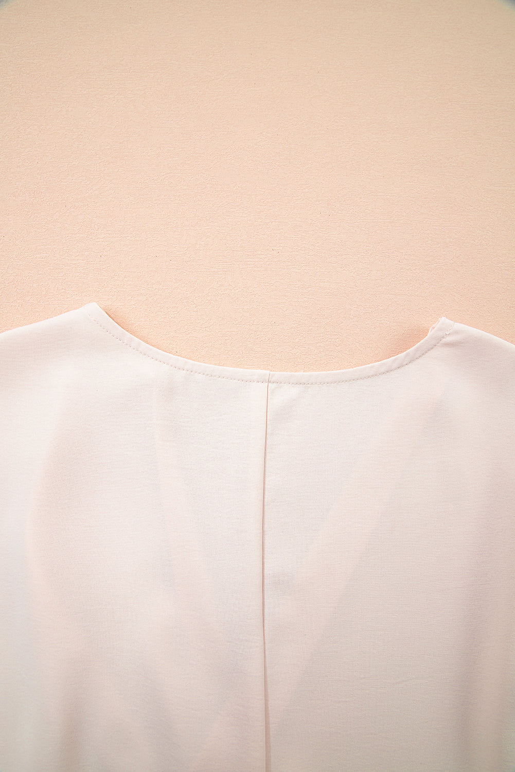 surplice v neck knotted ruched short sleeve peplum blouse