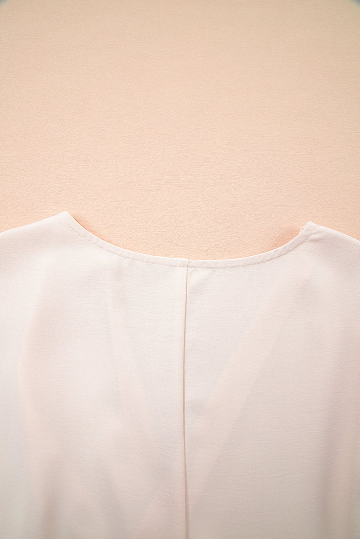 surplice v neck knotted ruched short sleeve peplum blouse