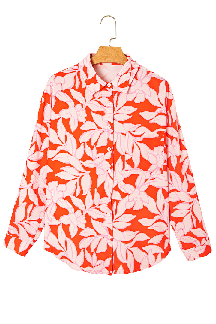Botanical Print Single Chest Pocket Button Up Shirt