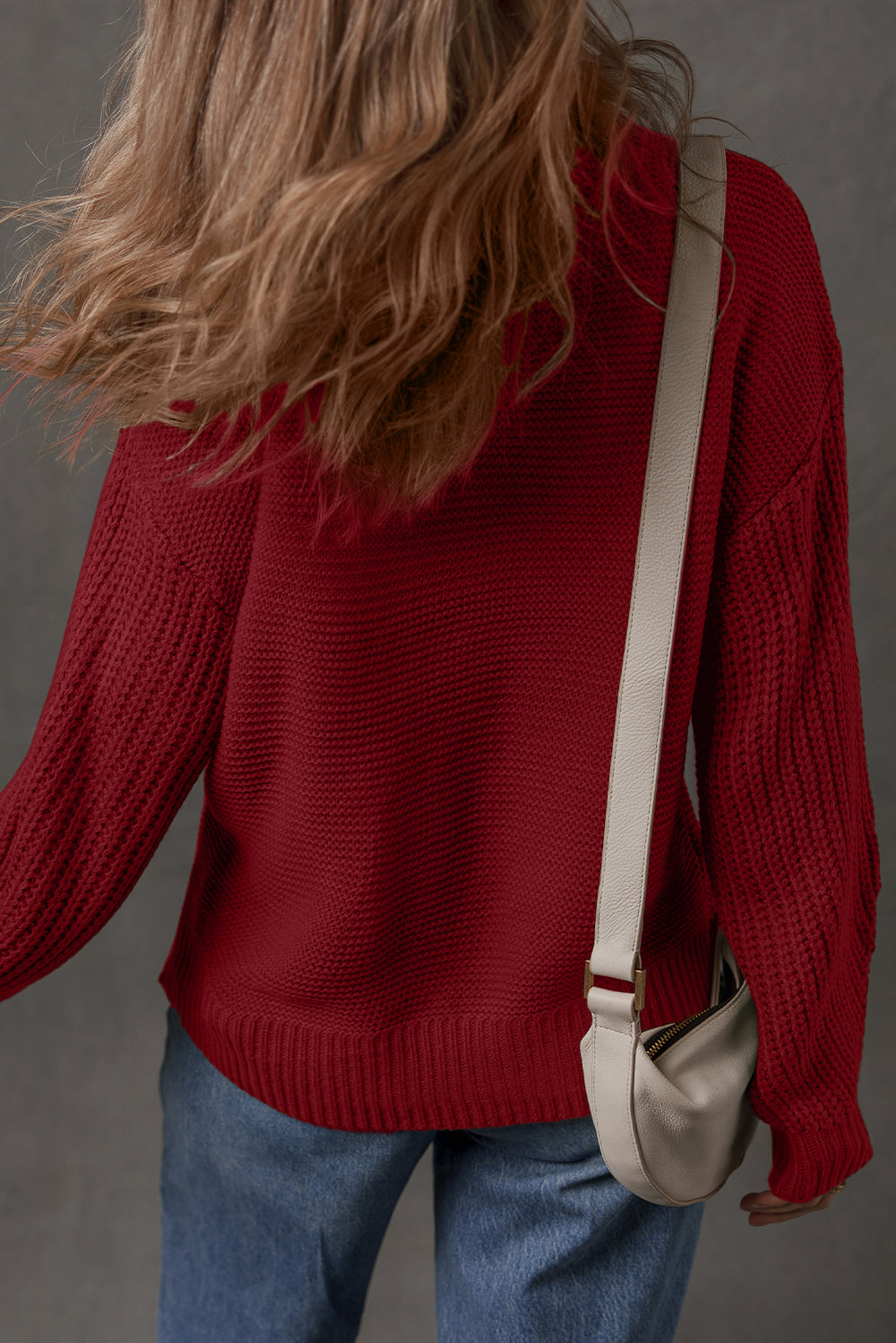 Solid Color Front Seam Drop Shoulder Loose Sweater