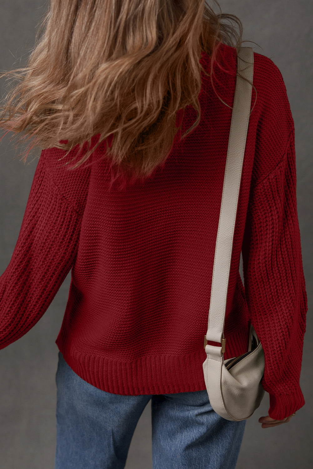 Solid Color Front Seam Drop Shoulder Loose Sweater