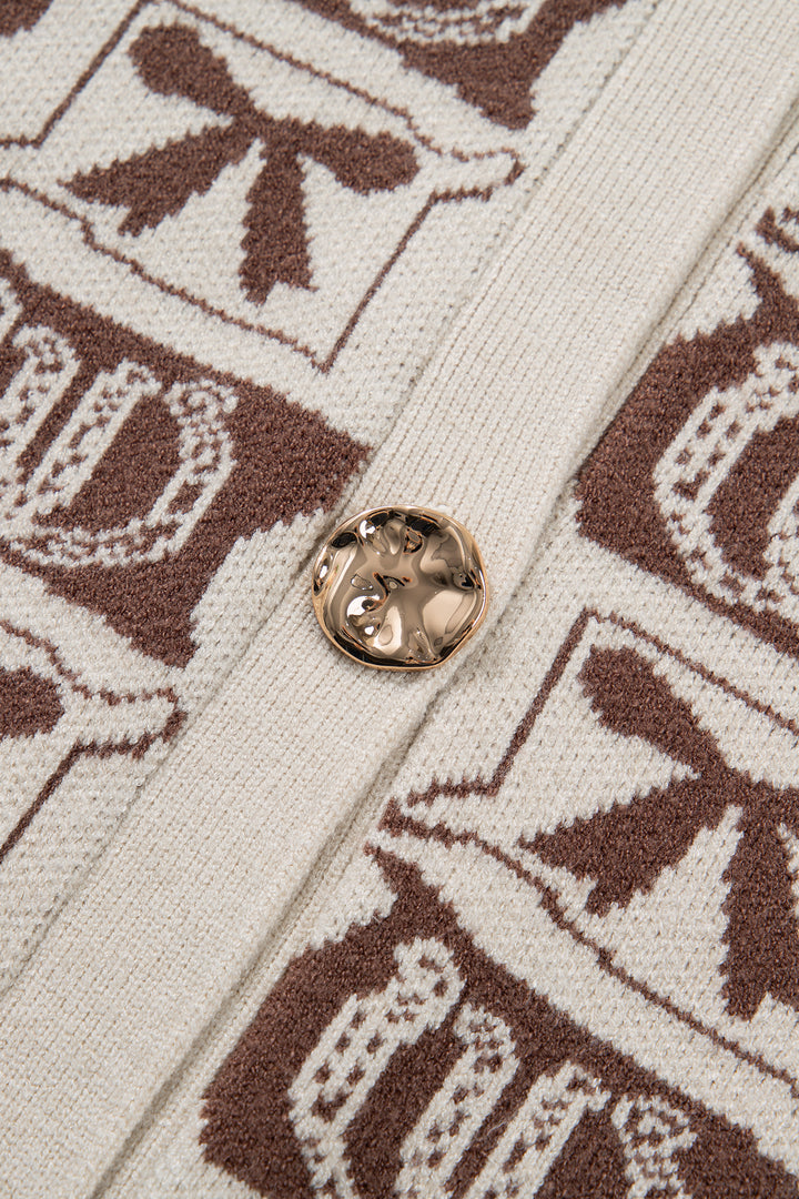 Brown Western Horseshoe Bow Pattern Sleeveless Knit Sweater