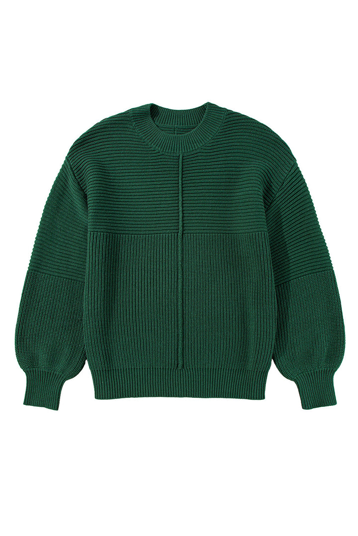 Textured Knit Crewneck Lantern Sleeve Sweater