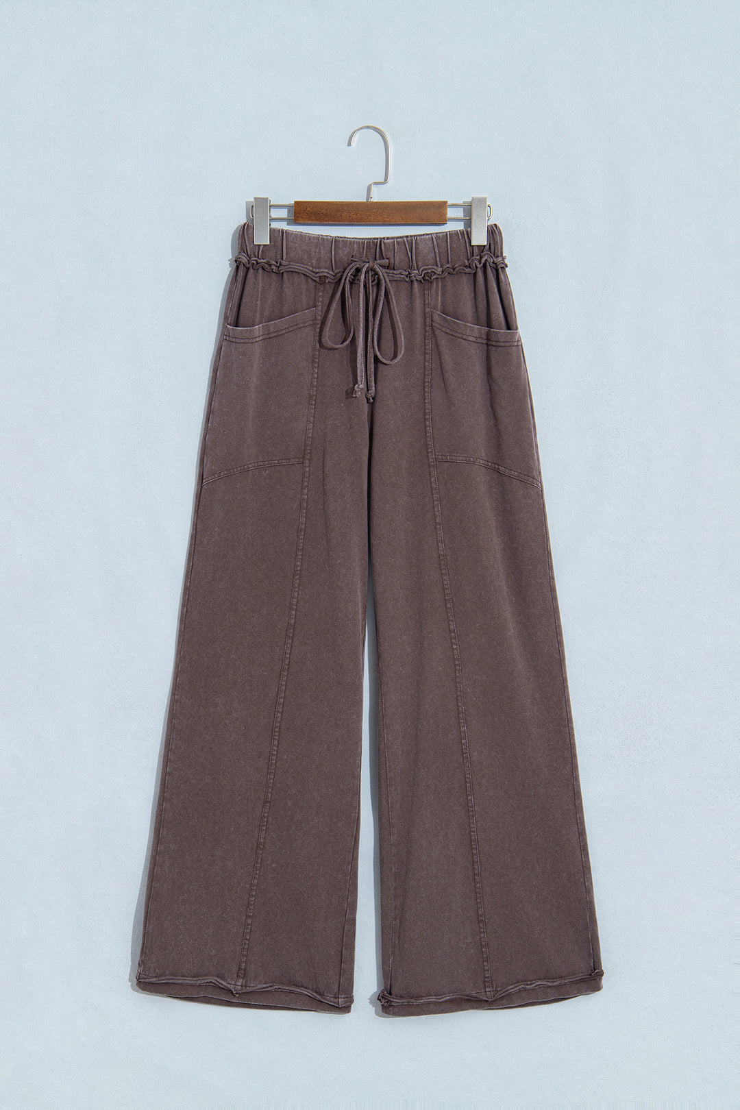 Coffee Mineral Wash Seam Detail Flare Leg Drawstring Pants