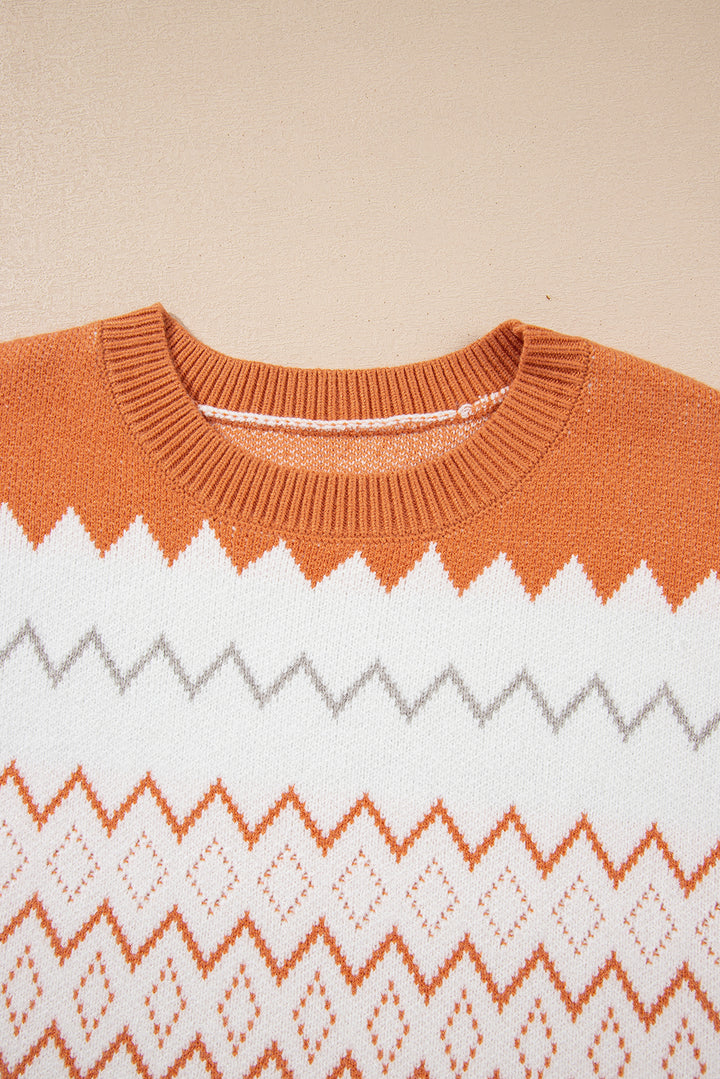 Zigzag Geometric Pattern Knitted Pullover Sweater