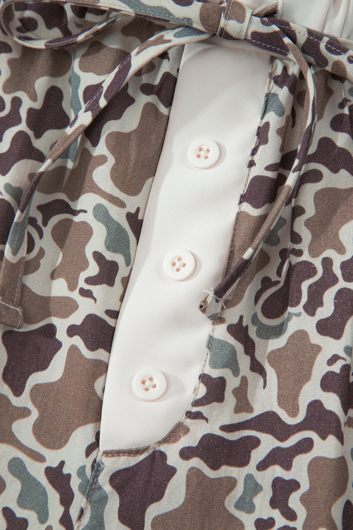 Khaki Camouflage Print Ruffle Boxer Shorts