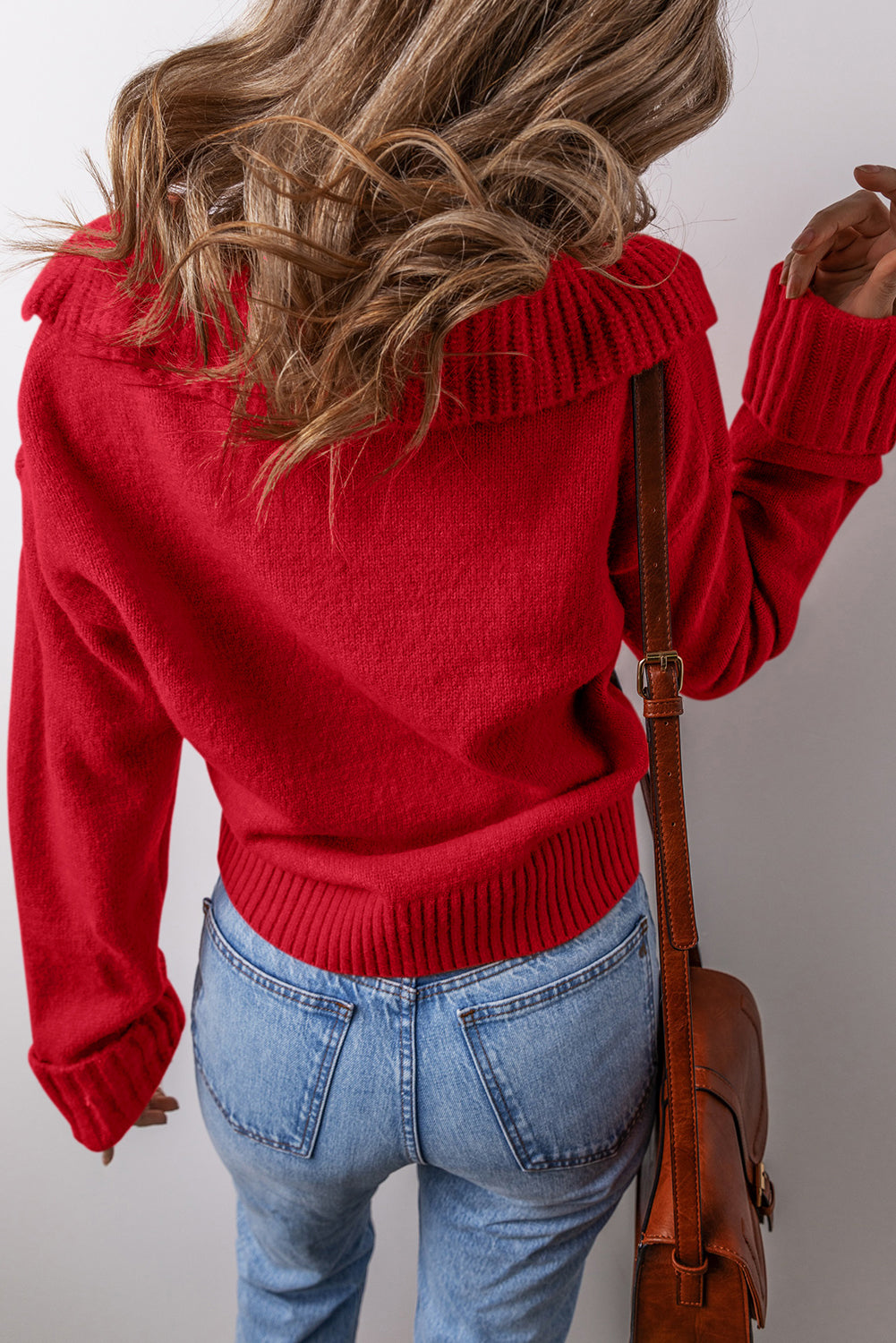 Collared V Neck Ribbed Edge Sexy Elegant Sweater