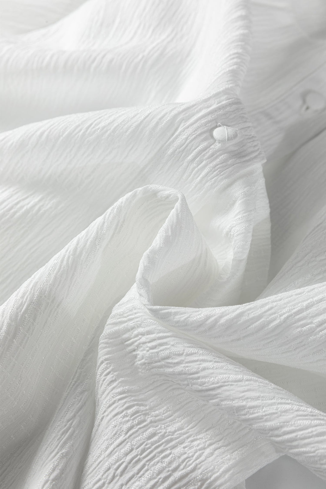 White Crinkled Texture Lantern Sleeve Button Down Loose Shirt