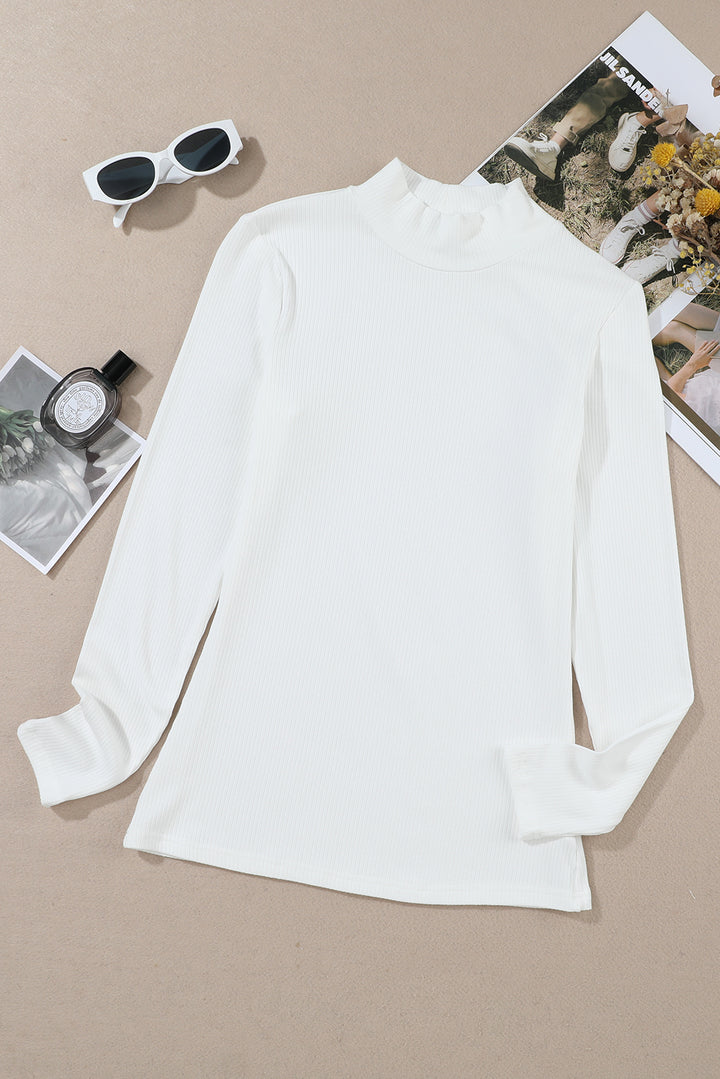 Ribbed Knit High Neck Long Sleeve Top