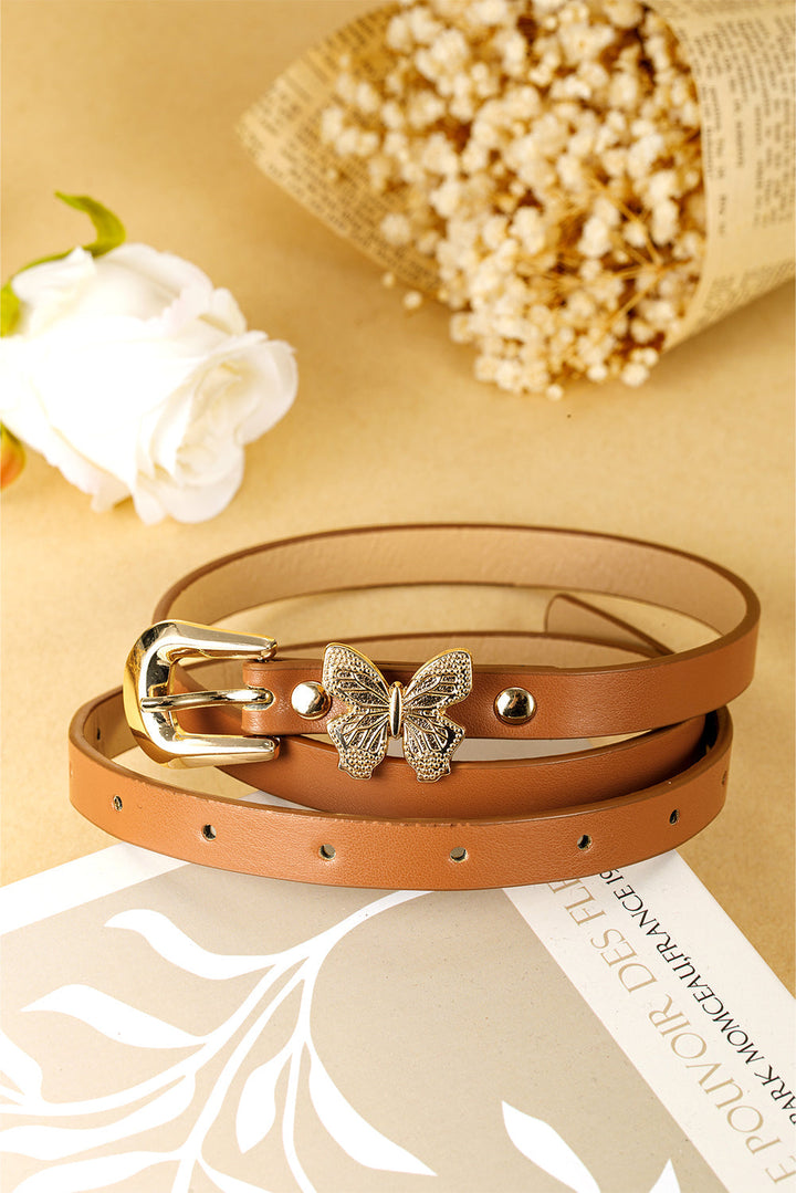 Ceinture fine en cuir PU avec boucle décorative papillon