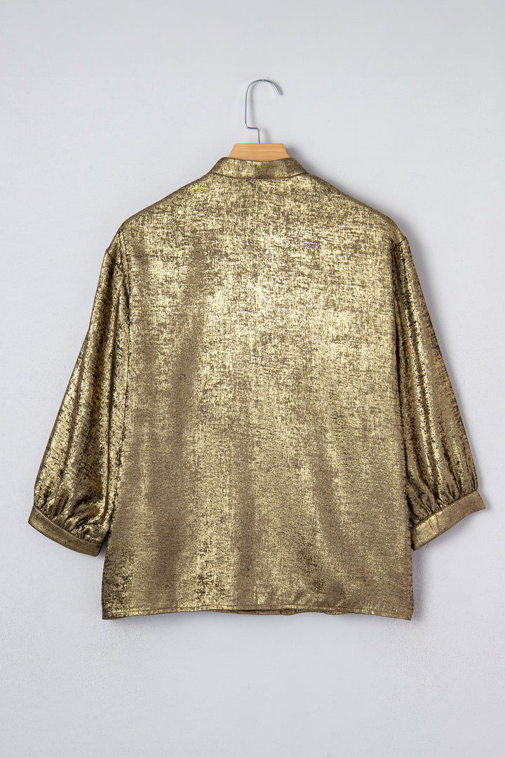 Metallic Split Neck Half Sleeve Blouse
