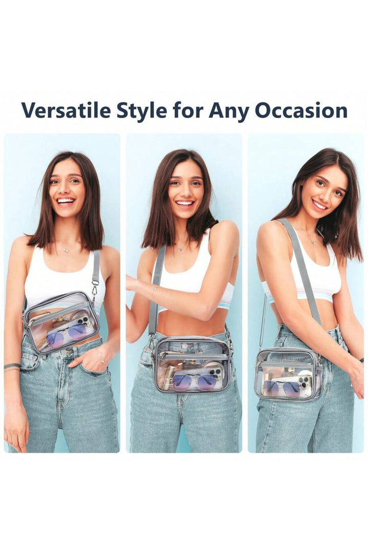 Multi-Pocket Contrast Edge Detachable Strap Clear Shoulder Bag