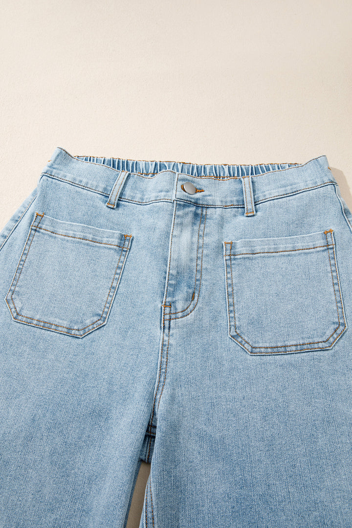 Beau Blue Solid Full-Length Regular Pocket Detail Denim Jeans