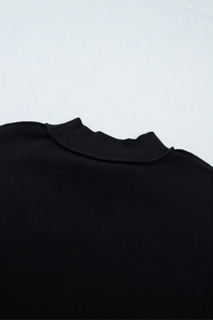 Black CHRIST IS KING Embroidery High Neck Baggy Sweatshirt