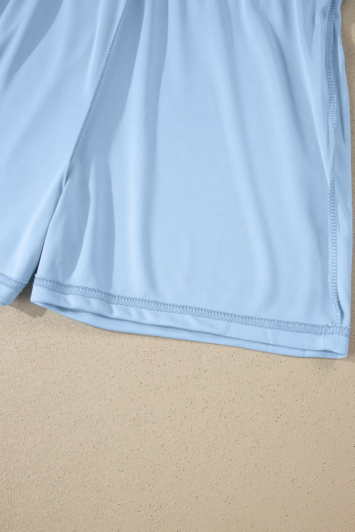 Sky Blue Ribbed Colorblock Trim Sporty Pullover Mini Skort 2pcs Athleisure Set