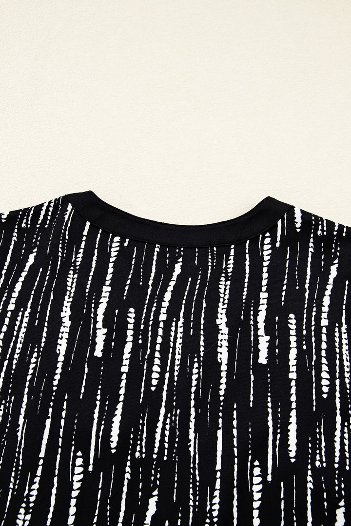 Black Abstract Printed V Neck Fall Blouse