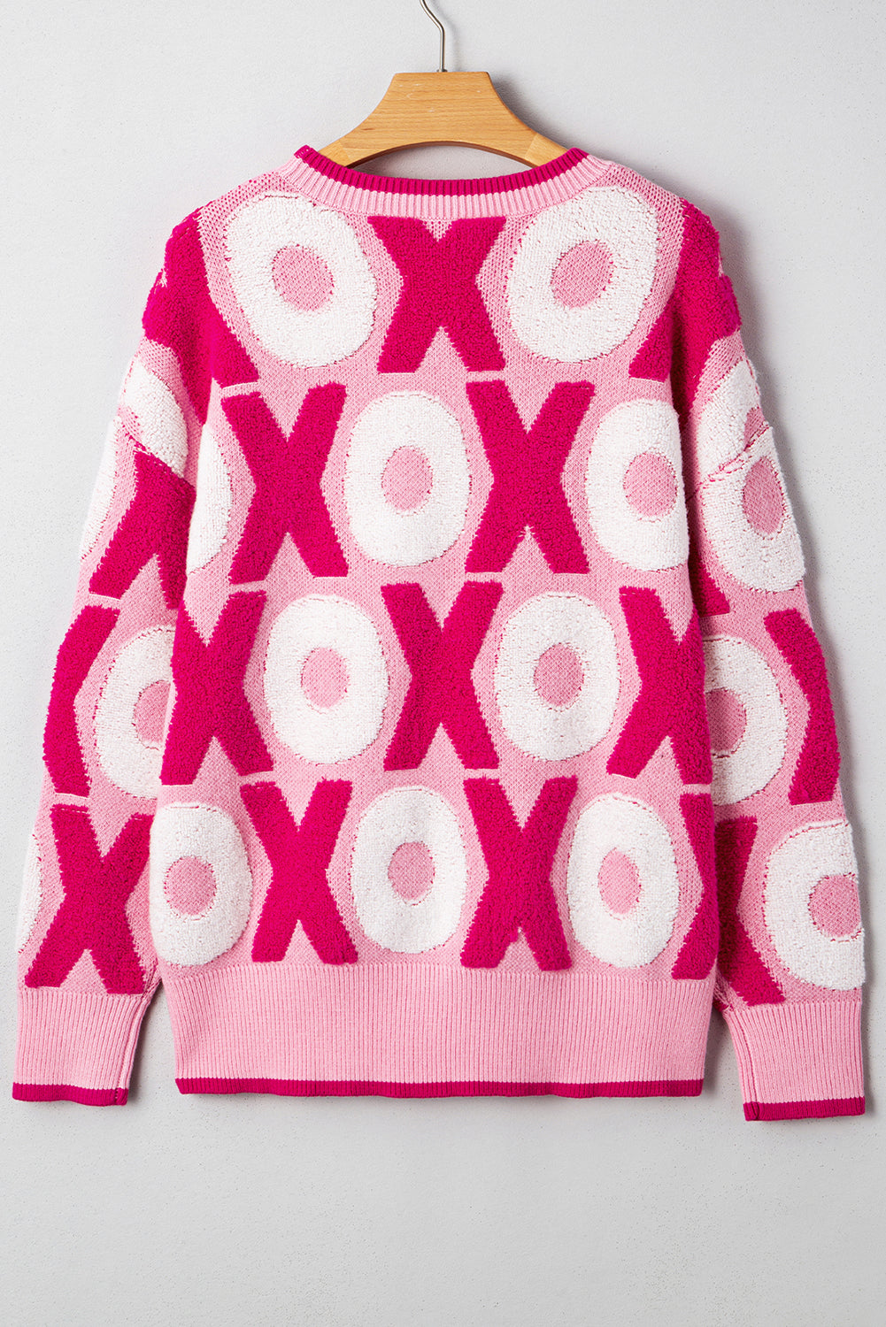 XOXO Pattern Drop Shoulder Crewneck Valentines Sweater