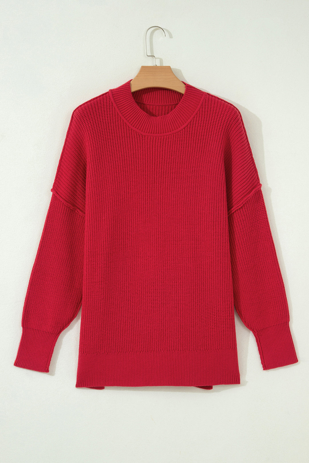 Red Dahlia Ribbed Knit Stand Neck Regular Fit Pullover Sweater