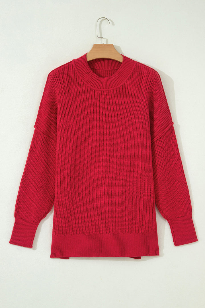 Red Dahlia Ribbed Knit Stand Neck Regular Fit Pullover Sweater