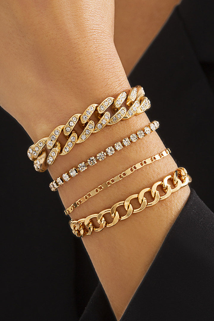 4pcs Rhinestone Decor Adjustable Chain Plated Bracelet Set