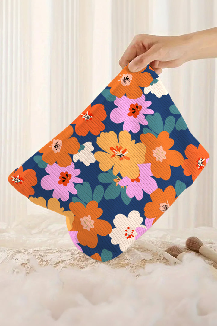Flower Print Zipper Corduroy Large Cosmetic Bag