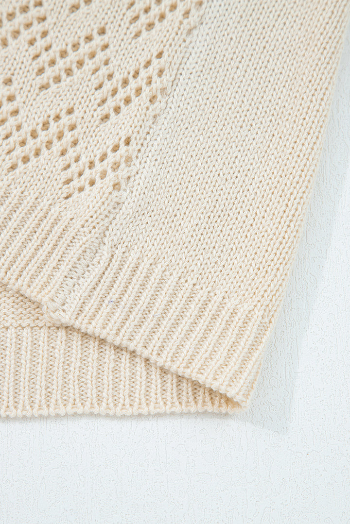 Smoke Gray Hollowed Knit Open Front Cardigan Sweater