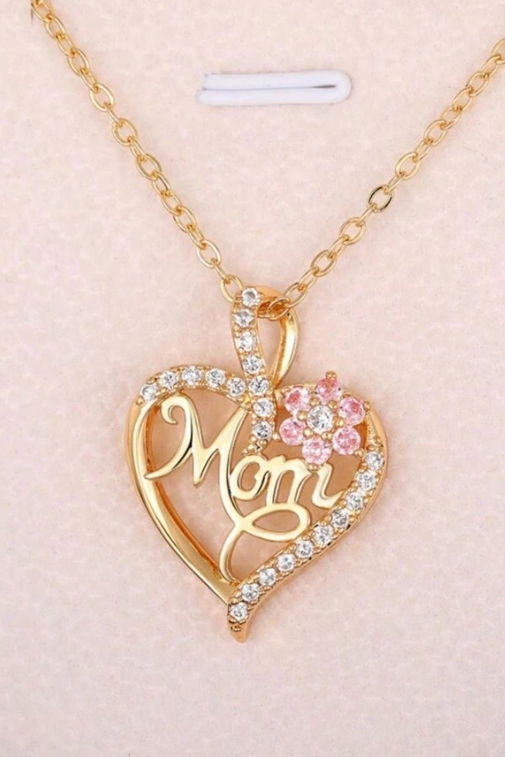 Collier Maman avec Fleur en Strass et Coeur Évidé