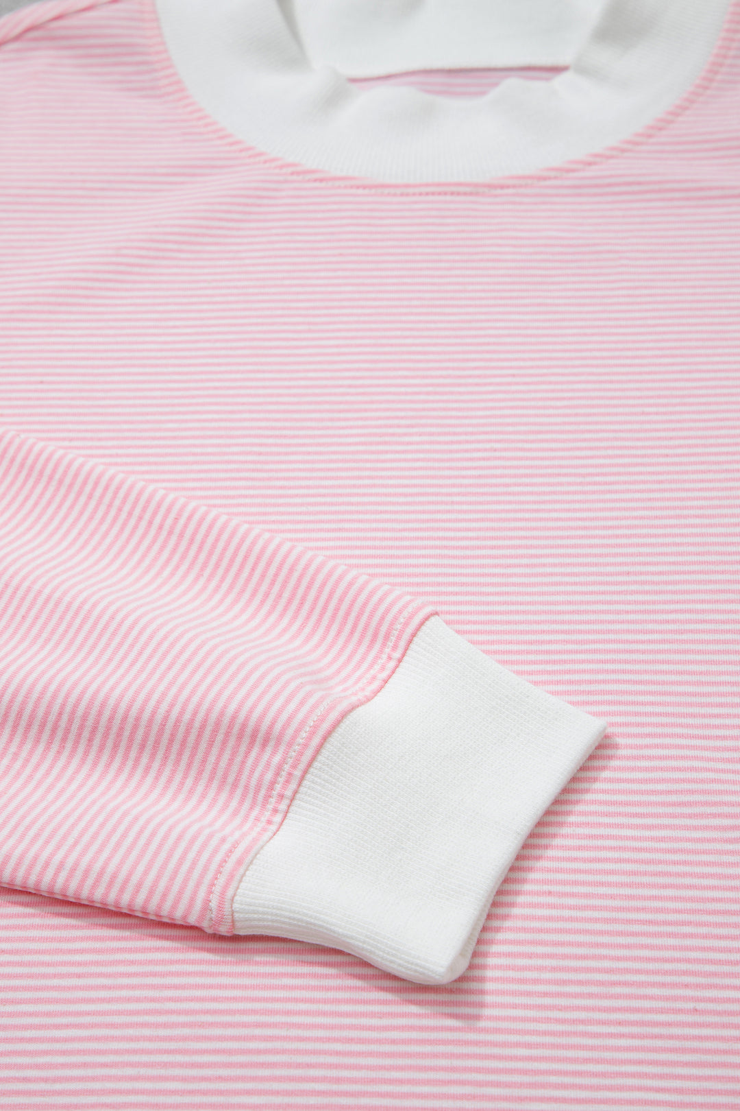 Pink Stripe Color Block Trim Mock Neck Pullover Drawstring Pants Casual Outfit