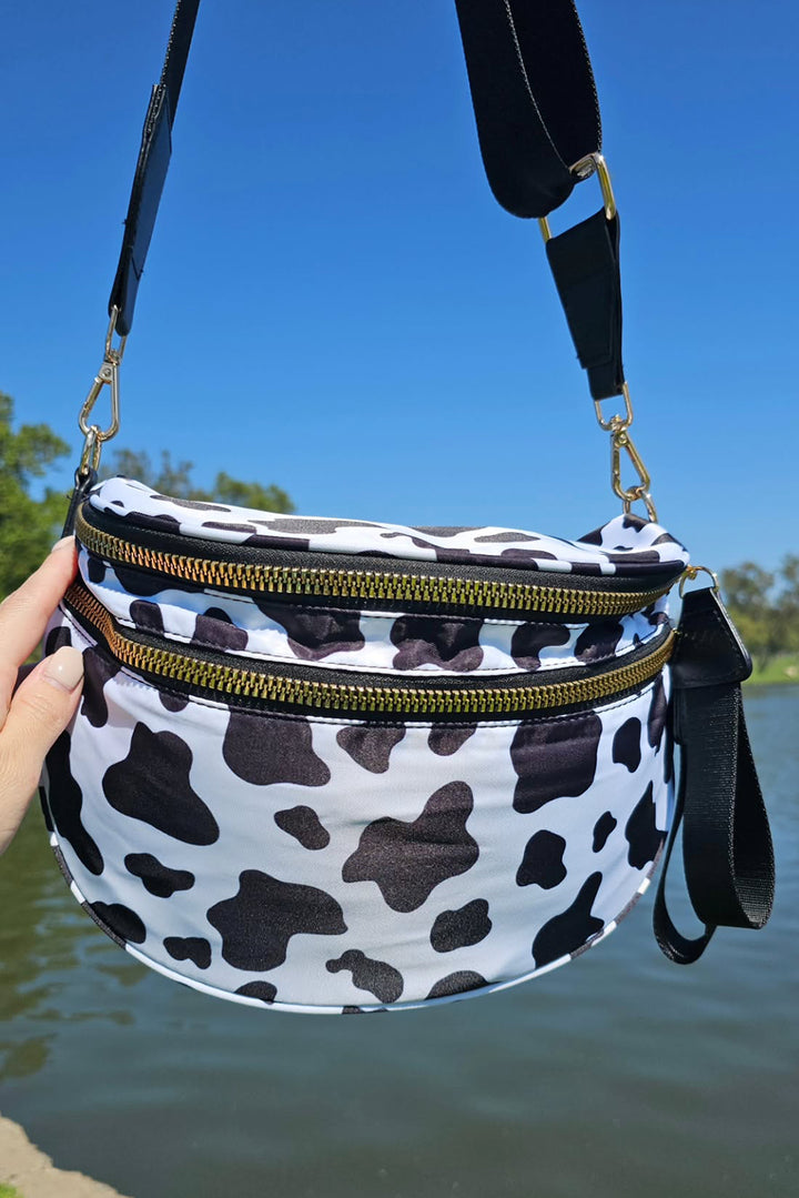 Checkered/Animal Spots Print Wide Strap Large Crossbody Bag