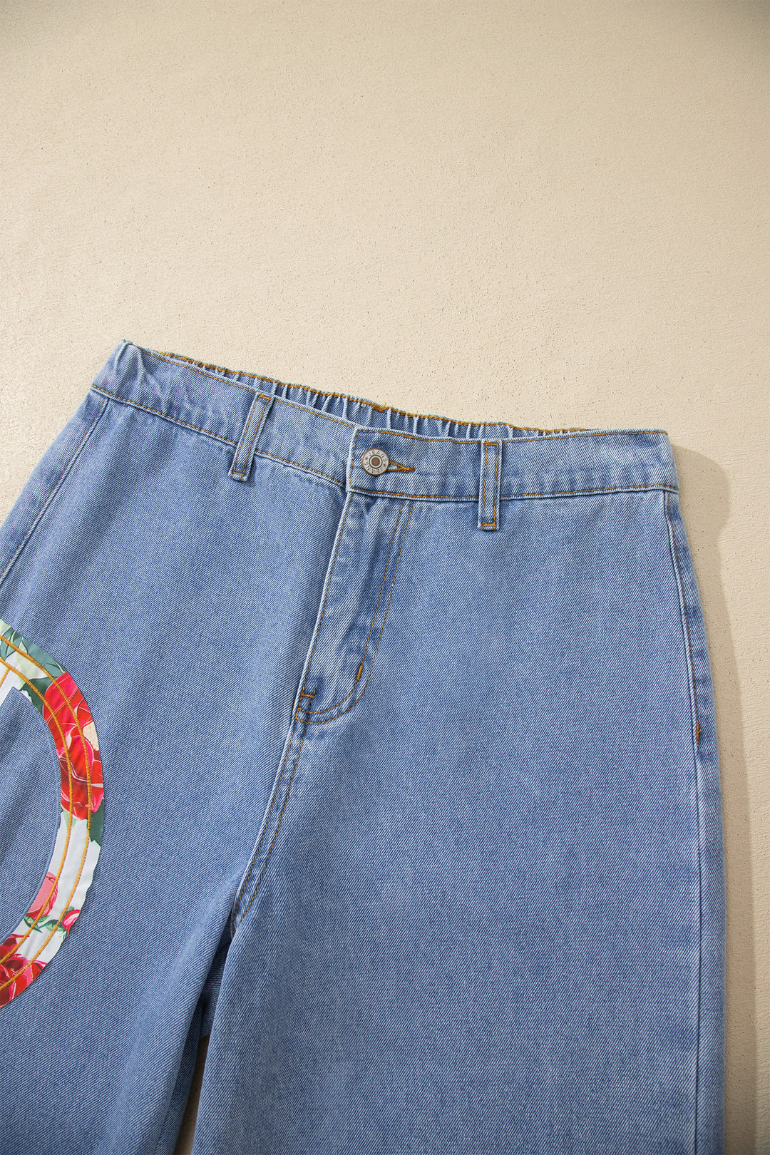 Myosotis Floral Peace Sign Embroidered Patch Wide Leg Jeans