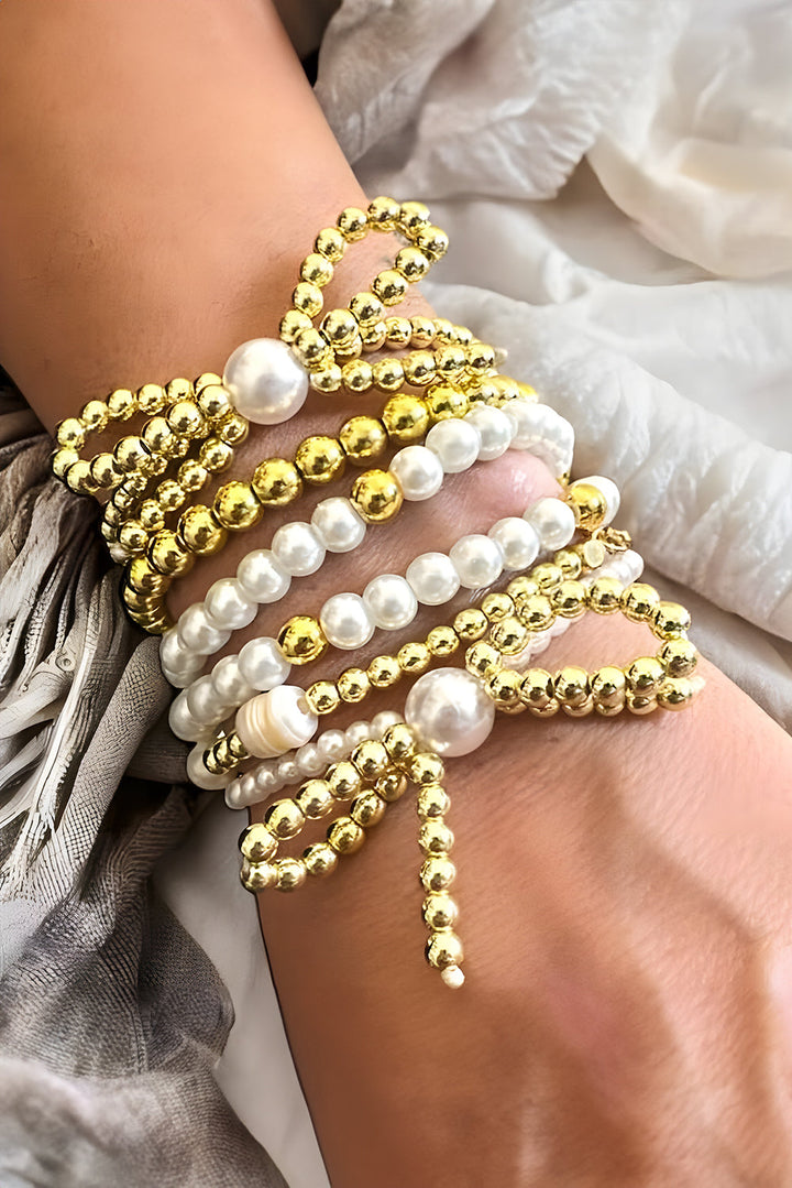 Plated Alloy Pearl Beading Bow Multi-layer Bracelet