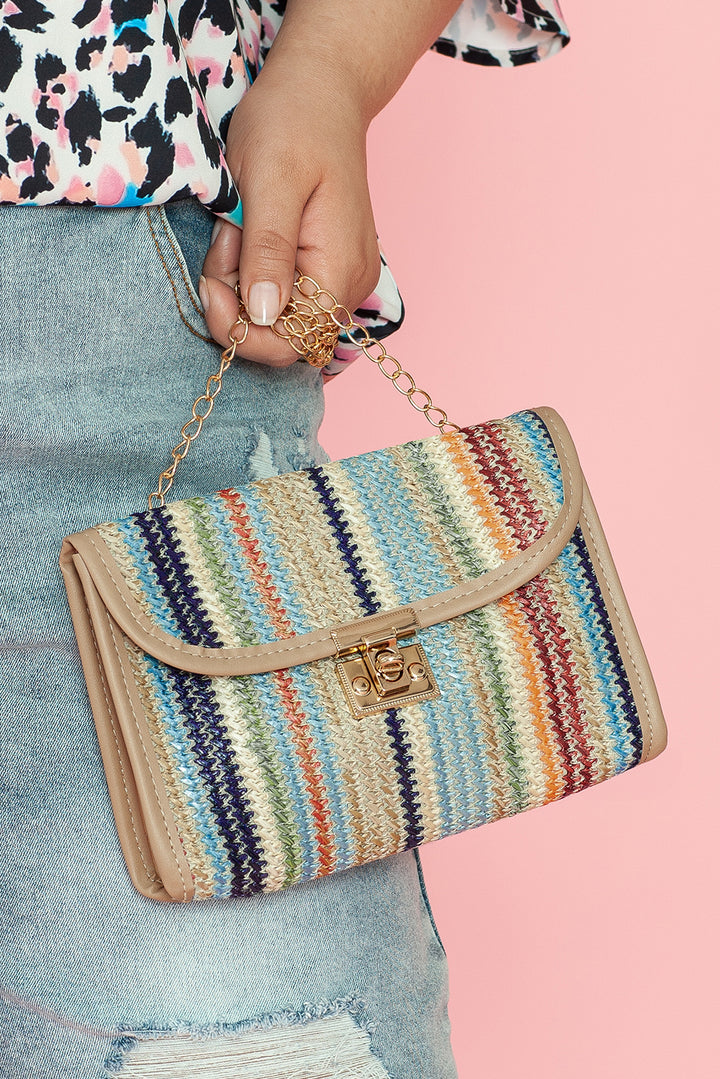 Sac à bandoulière simple à rabat en crochet rayé