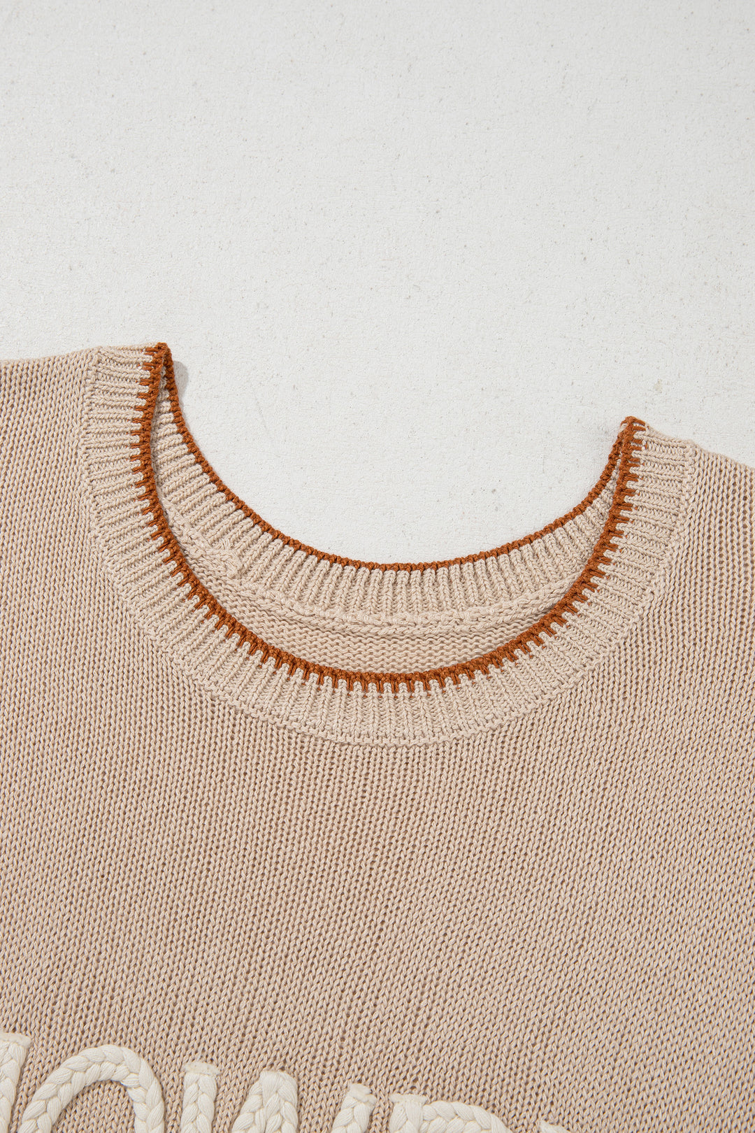 Parchment Contrast Trim Short Sleeve Knit HOWDY Western Sweater