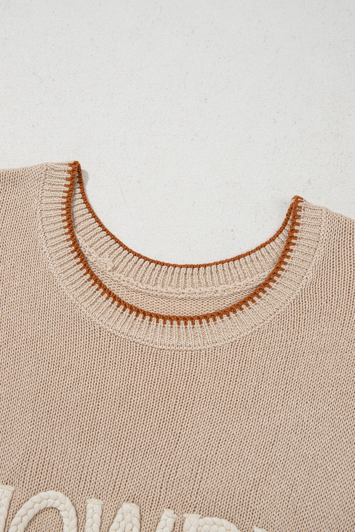 Parchment Contrast Trim Short Sleeve Knit HOWDY Western Sweater