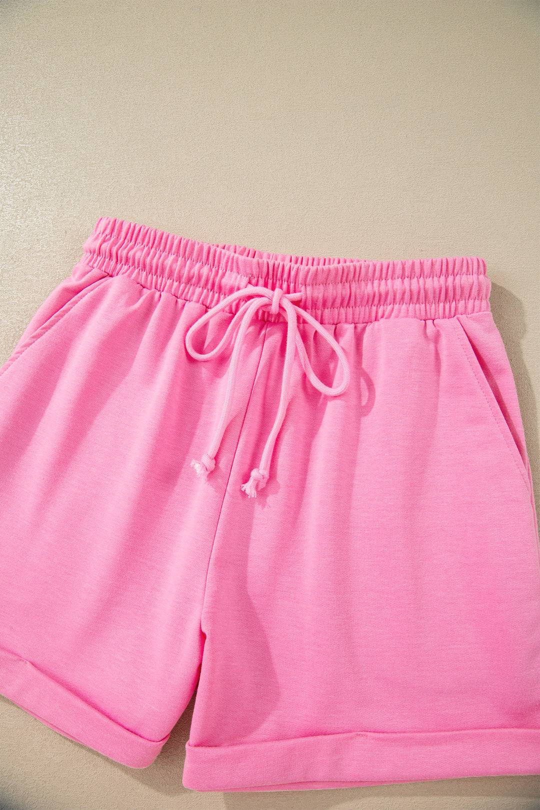 Bonbon Collared V Neck Tee Drawstring Elastic Waist Shorts 2pcs Outfit