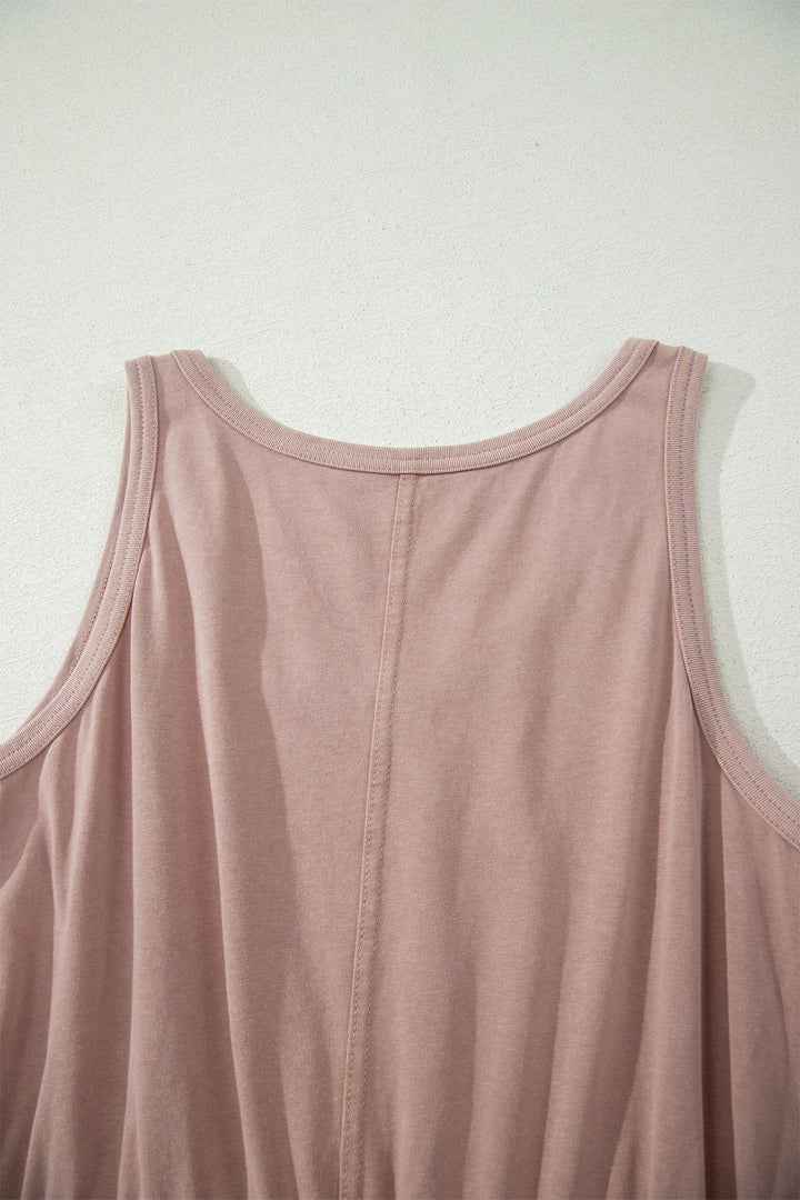 Smoke Gray Mineral Wash U Neck Elastic Waist Sleeveless Mini Dress